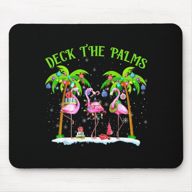 Deck The Palms Flamingo Trocal Christmas Lights  Mouse Pad (Front)