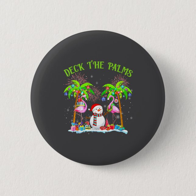 Deck The Palms Flamingo Trocal Christmas Lights Pa 6 Cm Round Badge (Front)