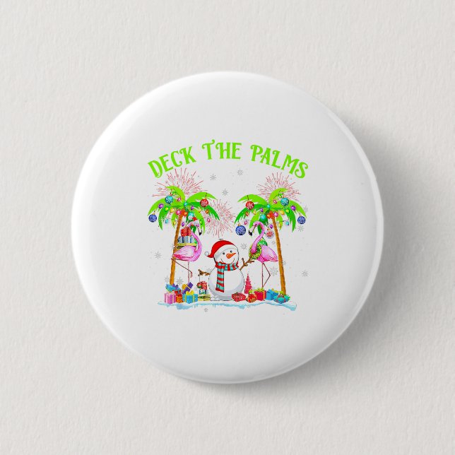 Deck The Palms Flamingo Trocal Christmas Lights Pa 6 Cm Round Badge (Front)