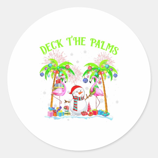 Deck The Palms Flamingo Trocal Christmas Lights Pa Classic Round Sticker (Front)