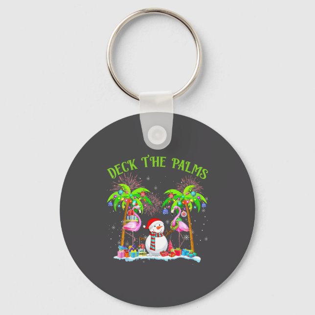 Deck The Palms Flamingo Trocal Christmas Lights Pa Key Ring (Front)