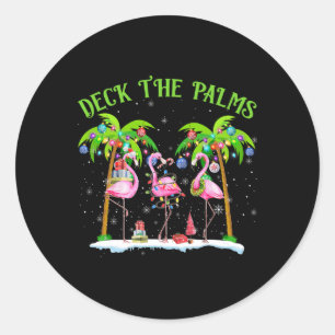 Deck The Palms Flamingo Tropical Christmas Lights Classic Round Sticker