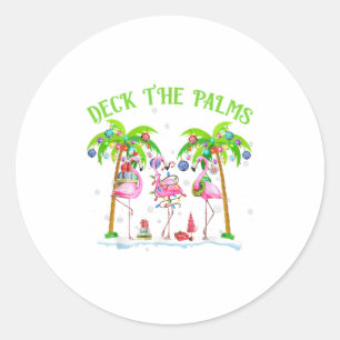 Deck The Palms Flamingo Tropical Christmas Lights Classic Round Sticker