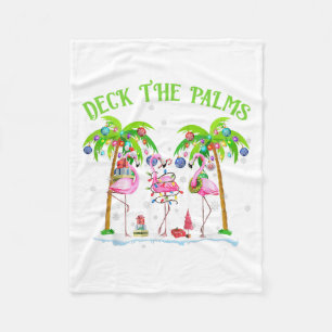 Deck The Palms Flamingo Tropical Christmas Lights Fleece Blanket
