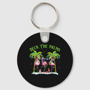 Deck The Palms Flamingo Tropical Christmas Lights Key Ring