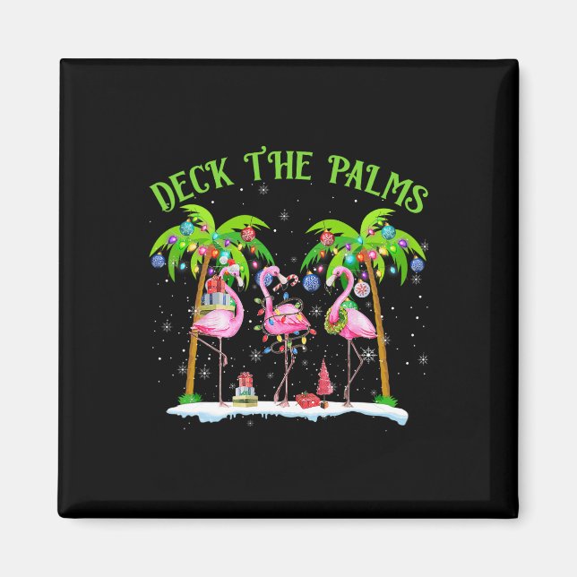 Deck The Palms Flamingo Tropical Christmas Lights  Magnet (Front)