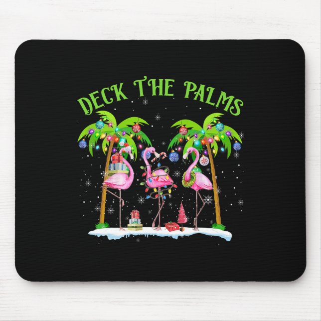 Deck The Palms Flamingo Tropical Christmas Lights  Mouse Pad (Front)