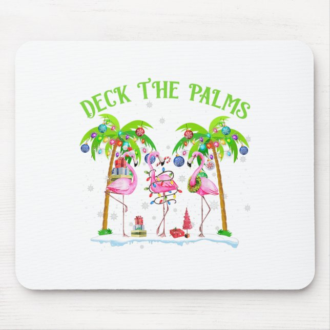 Deck The Palms Flamingo Tropical Christmas Lights  Mouse Pad (Front)