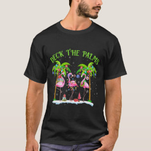 Deck The Palms Flamingo Tropical Christmas Lights  T-Shirt