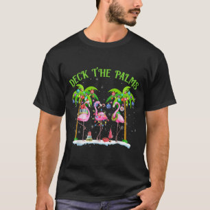Deck The Palms Flamingo Tropical Christmas Lights T-Shirt