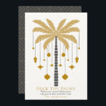 Deck the Palms Golden Palm Tree Ornament Christmas Holiday Card<br><div class="desc">This minimalist chic "Deck the Palms" Christmas holiday card features a palm tree in faux gold with Christmas holiday ornaments. The reverse side features a dark grey background with geometric patterns. Personalise it for your needs. You can find matching products at my store.</div>