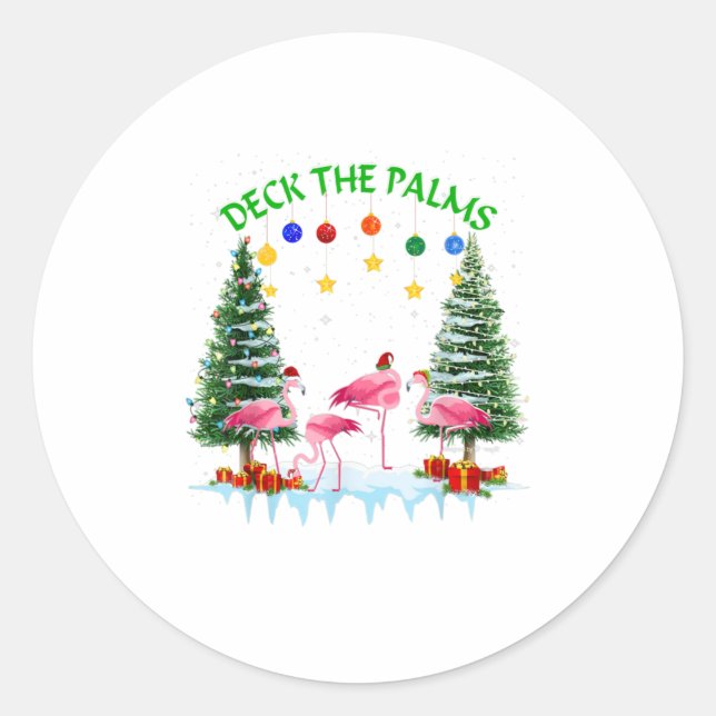 Deck the Palms Merry Flamingo Christmas Classic Round Sticker (Front)