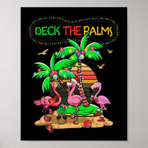Deck The Palms Merry Flamingo Christmas Palm Tree Poster