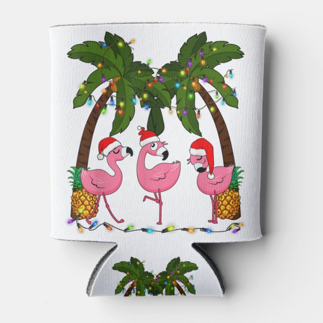 Deck the palms merry flamingo christmas santa t.pn can cooler (Front)