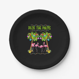 Deck the Palms Merry Flamingo Christmas tee funny Paper Plate