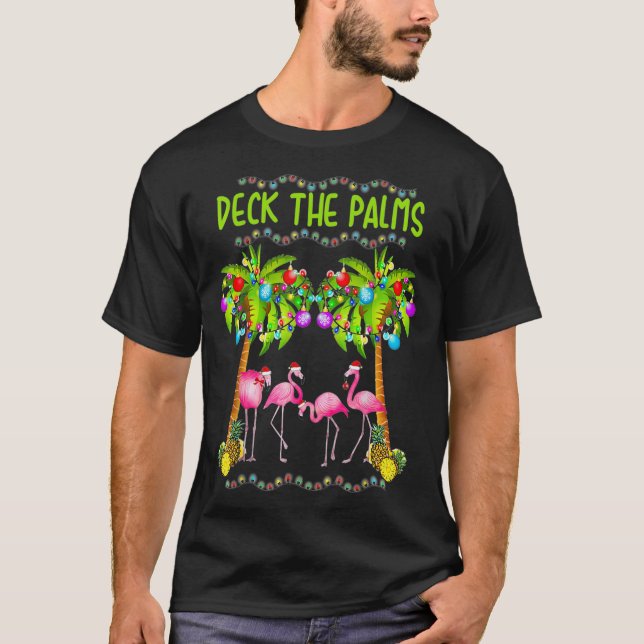 Deck the Palms Merry Flamingo Christmas Ugly Sweat T-Shirt (Front)