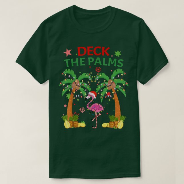 Deck The Palms Pyjamas Christmas Florida Flamingo  T-Shirt (Design Front)
