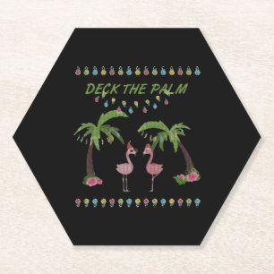Deck The Palms Shirt - Flamingo Xmas Shirt Paper Coaster