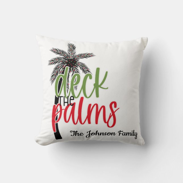 "Deck the Palms" Tropical Beach Christmas Custom Cushion (Front)