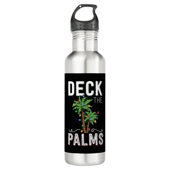 Deck The Palms Tropical Hawaii Christmas Palm  710 Ml Water Bottle (Front)