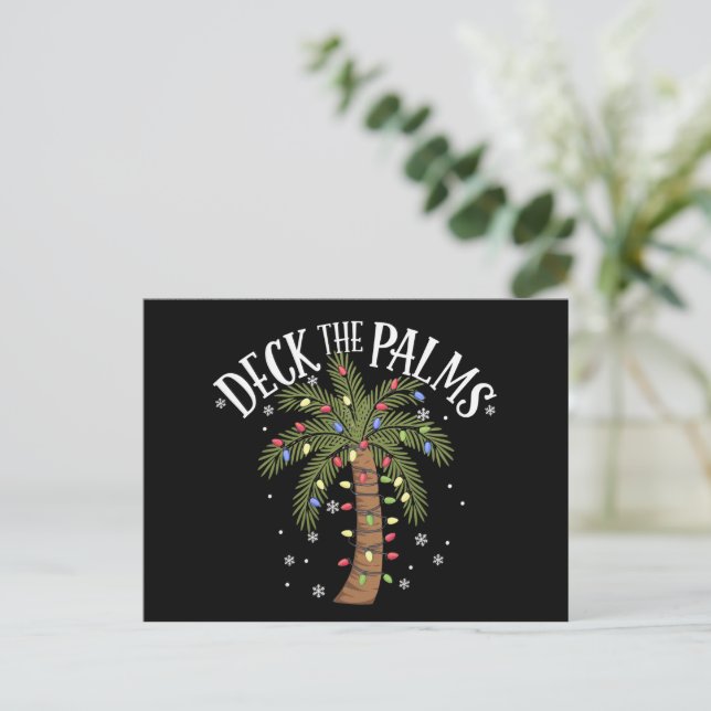 Deck The Palms Tropical Hawaii Christmas Palm Tree Holiday Postcard (Standing Front)