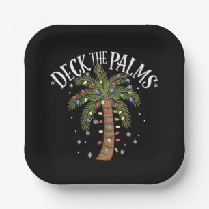 Deck The Palms Tropical Hawaii Christmas Palm Tree Paper Plate