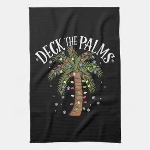 Deck The Palms Tropical Hawaii Christmas Palm Tree Tea Towel