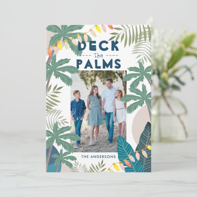 Deck the Palms Tropical Holiday Photo Card (Standing Front)