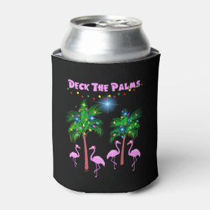Deck The Palms Tropical Pink Flamingos Palm Tree Can Cooler