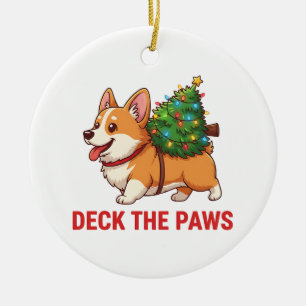 Deck the Paws Corgi Christmas Cute Ceramic Ornament