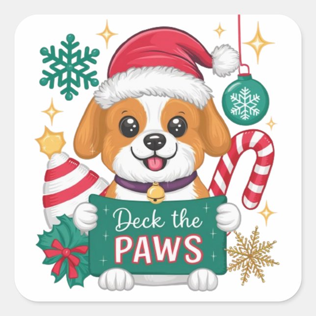 Deck The Paws Square Sticker (Front)