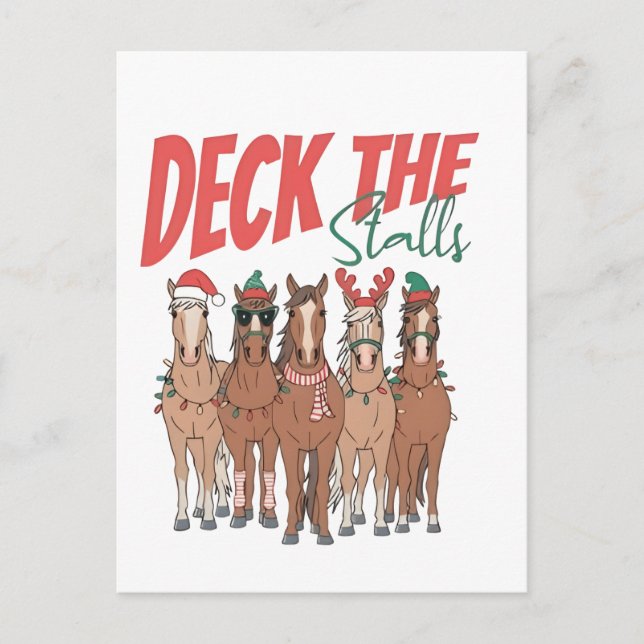 Deck the Stalls Funny Christmas Horse Lovers Invitation Postcard (Front)
