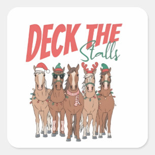 Deck the Stalls Funny Christmas Horse Lovers Square Sticker