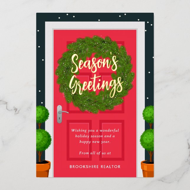 Decked Door REAL FOIL Business Holiday Card (Front)