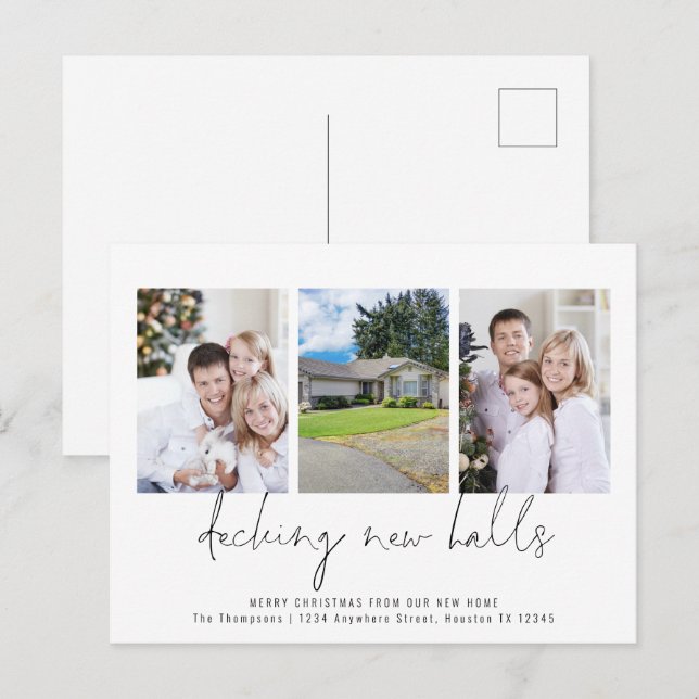 Decking New Halls 3 Photos Moving Christmas Postcard (Front/Back)
