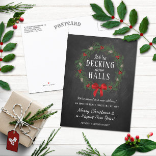 Decking New Halls   Chalkboard Holiday Moving Announcement Postcard