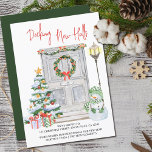 Decking New Halls Christmas Door Number Moving Announcement<br><div class="desc">All in one holiday moving announcement and christmas card personalised with your new address and christmas greeting. It is lettered with Decking New Halls in casual handwriting. The watercolor design features a festive front door with wreath,  your door number,  christmas tree,  presents,  snowman and lantern.</div>