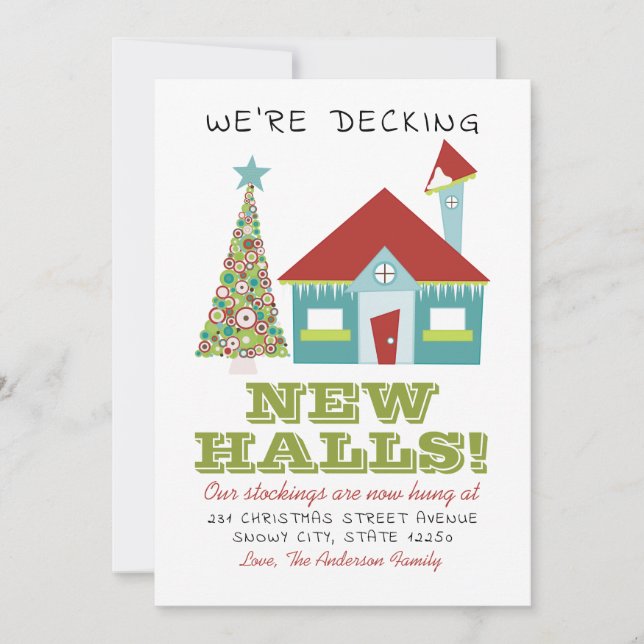 Decking New Halls Christmas Home Holiday Moving Announcement (Front)