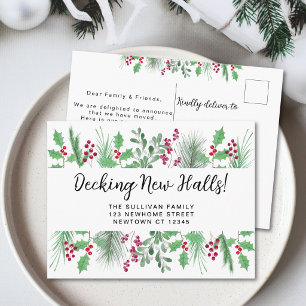 Decking New Halls Christmas Moving Announcement Postcard