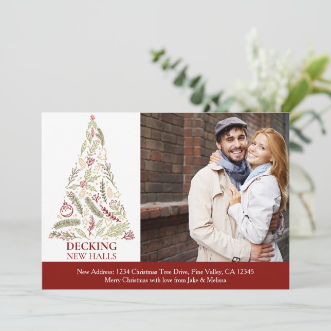 Decking New Halls Christmas Tree Photo Moving Announcement (Standing Front)