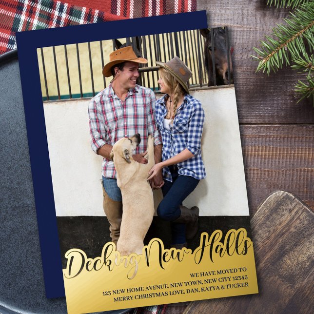 Decking New Halls Cut Out Lettering Vertical Photo Foil Holiday Card (Creator Uploaded)