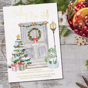 Decking New Halls Door Number Gold Foil Christmas Foil Holiday Card