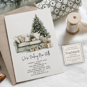 Decking New Halls Elegant Sage Green Holiday Announcement Postcard