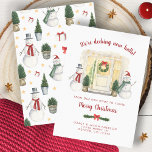 Decking New Halls Holiday Merry Christmas Moving<br><div class="desc">This cute Christmas Moving Announcement features a watercolor front door,  adorable snowmen,  and red typography & script. Personalise with your name and new address.</div>