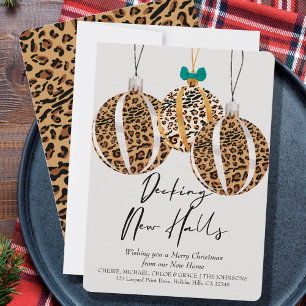 Decking New Halls Leopard Print Tree Ornaments Holiday Card