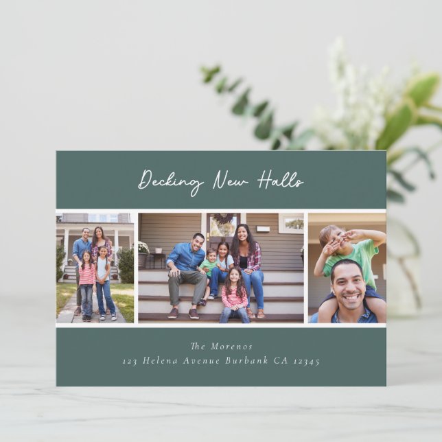 Decking New Halls Modern Photo Holiday Moving Announcement (Standing Front)
