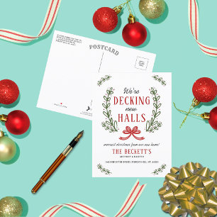 Decking New Halls   Modern Wreath Moving Holiday Announcement Postcard
