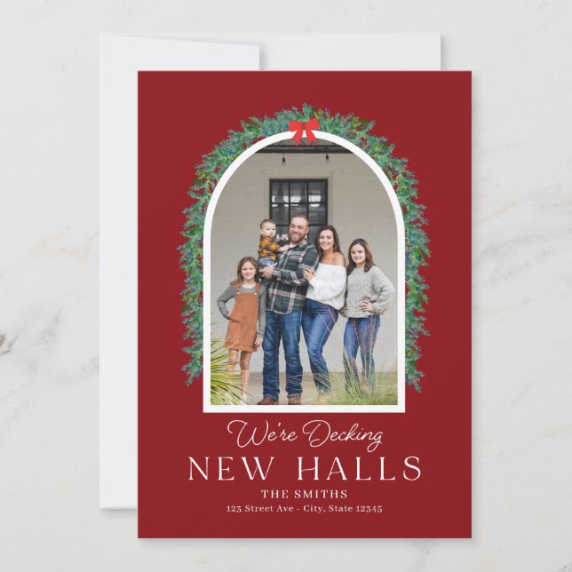 Decking New Halls Moving Announcement Holiday Card (Front)