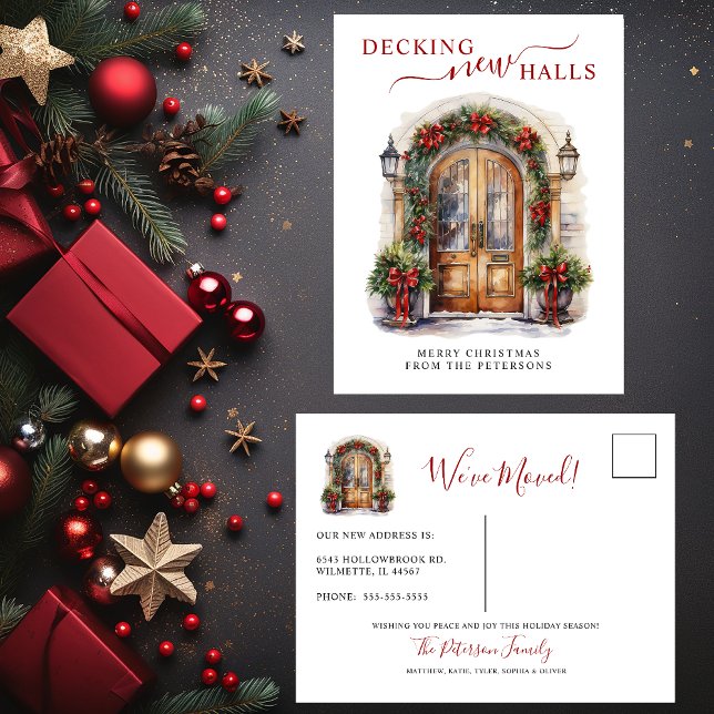 Decking New Halls New Home Christmas Moving Announcement Postcard (Creator Uploaded)