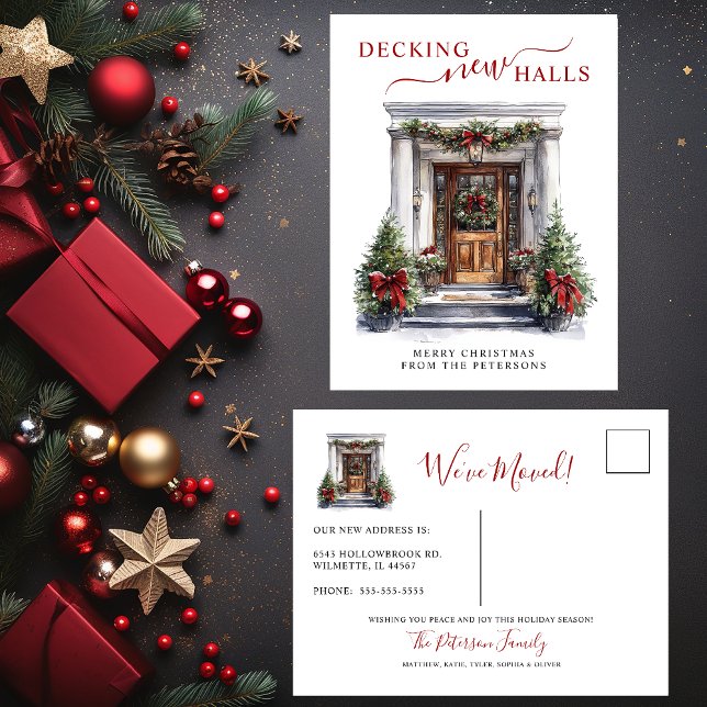 Decking New Halls New Home Christmas Moving Announcement Postcard (Creator Uploaded)